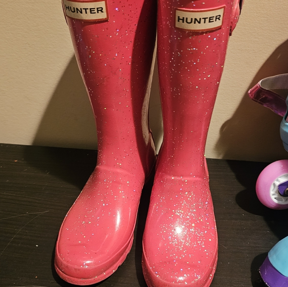 Hunter Pink Glitter Rain Boots